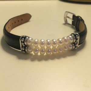 HONORA BLACK LEATHER PEARL BRACELET